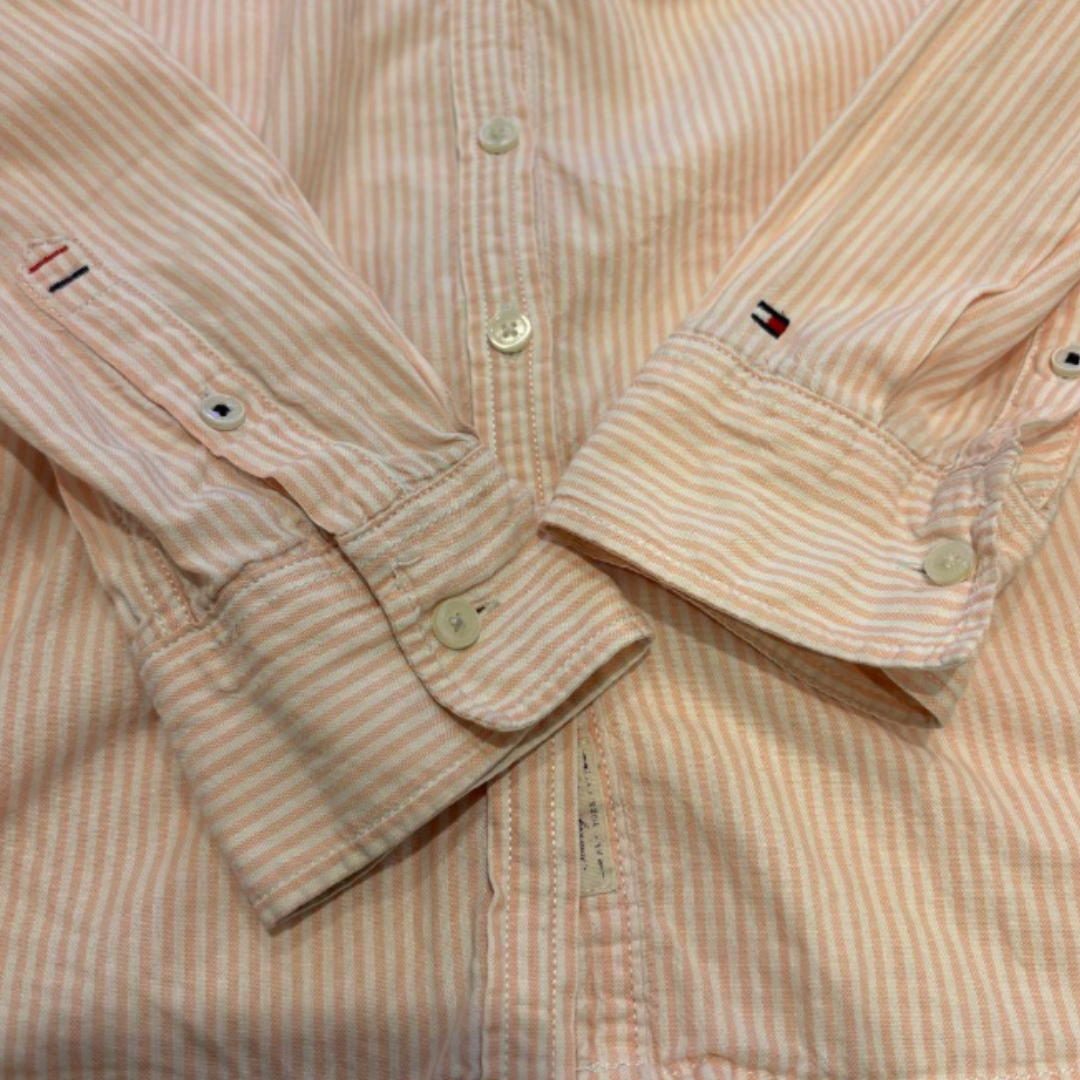 Tommy Hilfiger ストライプ 長袖シャツ 薄ピンクストライプ M