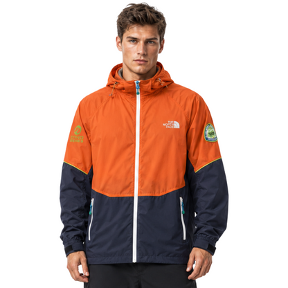 THE NORTH FACE ナイロンパーカー ワッペン付き オレンジ × ネイビー  XL