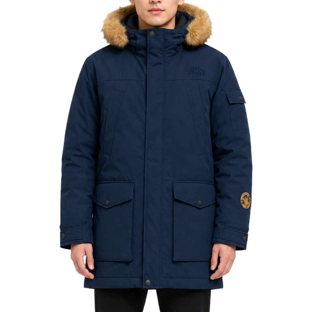 THE NORTH FACE ノースフェイス ダウンジャケット ロング丈 ファー ネイビー L