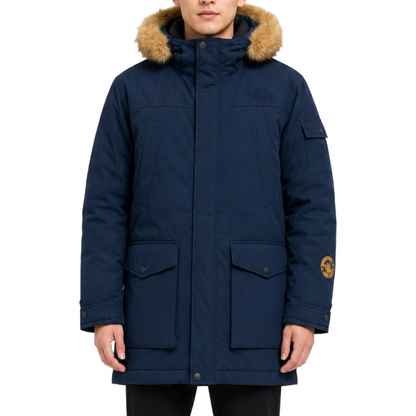 THE NORTH FACE ノースフェイス ダウンジャケット ロング丈 ファー ネイビー L