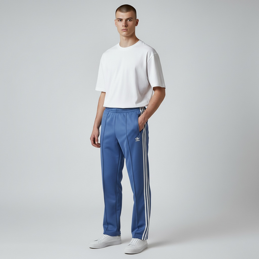adidas アディダス トラックパンツ スーパースターシリーズ スリム 青 くすみブルー M