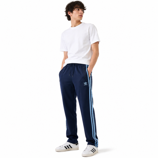 adidas クラシック トラックパンツ ジャージ ネイビー x 水色 M