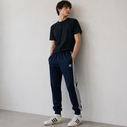 adidas track pants jersey Trefoil logo embroidered navy XS