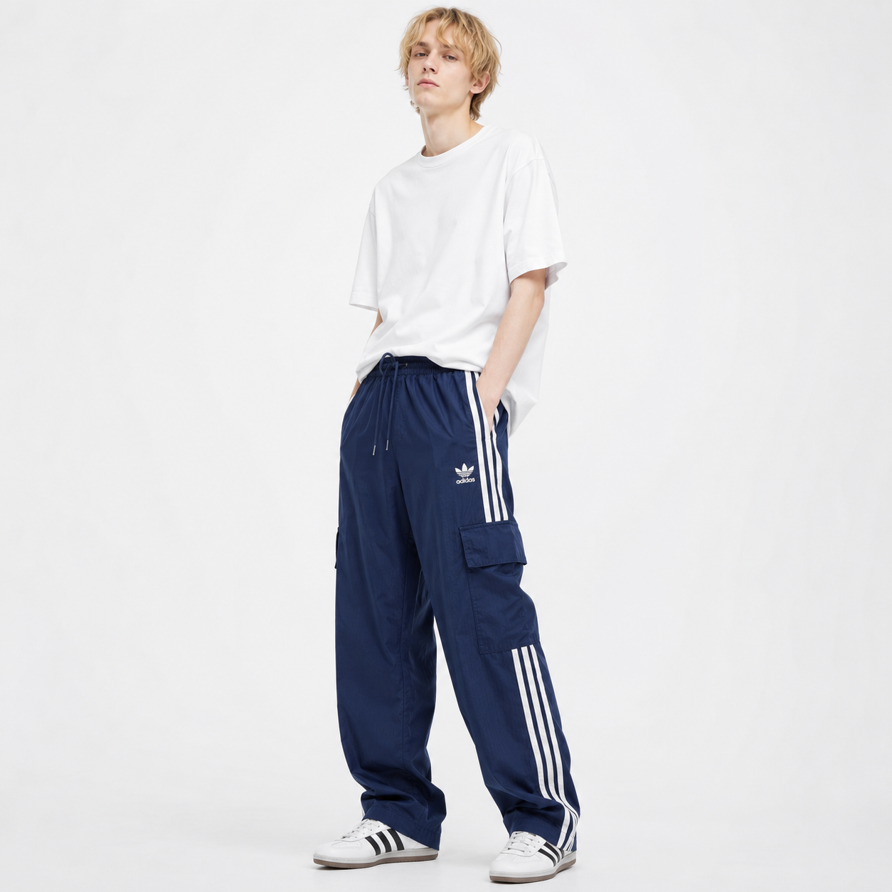 adidas アディダス カーゴパンツ トレフォイルロゴ ブルー 青 S