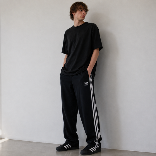 adidas トラックパンツ ジャージ トレフォイルロゴ刺繍 黒 ブラック XXL