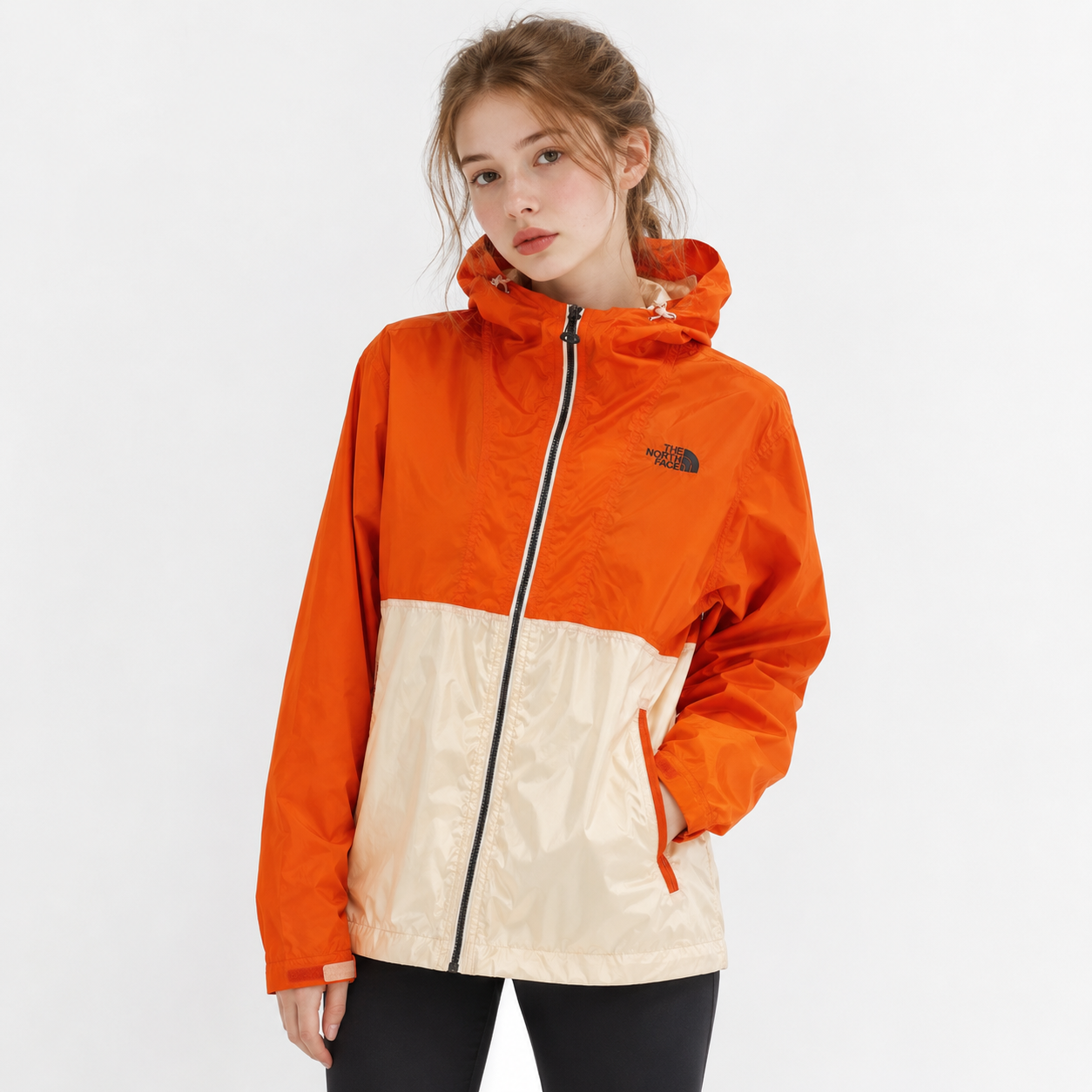 THE NORTH FACE ナイロンジャケット オレンジ ホワイト XS