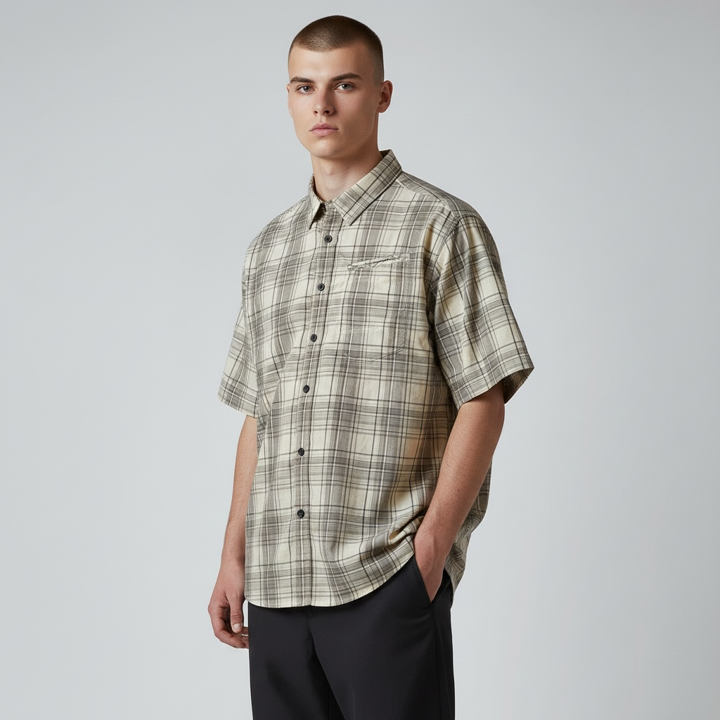 THE NORTH FACE 短袖衬衫 格子 米色 M