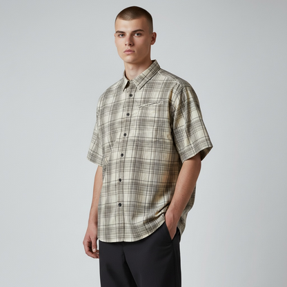 THE NORTH FACE 短袖衬衫 格子 米色 M