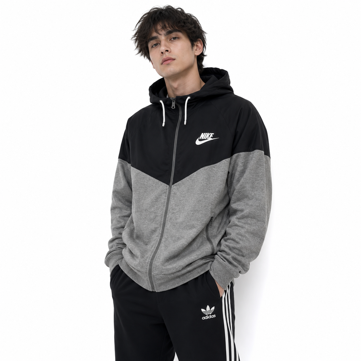 ナイキ NIKE テックフリース ウィンドランナー フルジップパーカー 黒グレー S