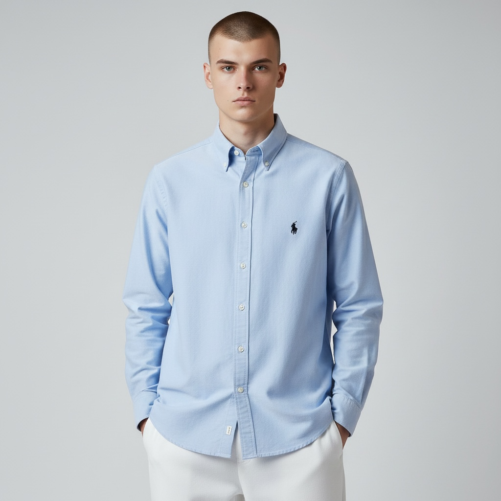 Ralph Lauren 经典款修身长袖衬衫 浅蓝色 L码