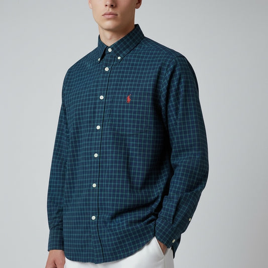 Polo Ralph Lauren Long Sleeve Checkered Button-Down Shirt Dark Green x Navy XL