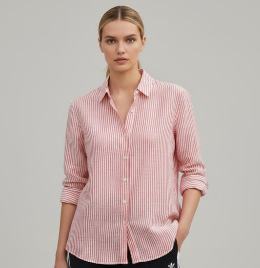 TOMMY HILFIGER レッド×ホワイト ストライプ シャツ M