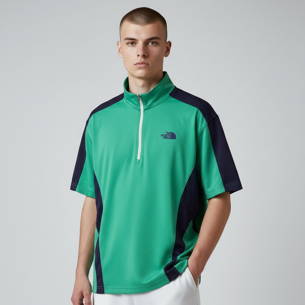 THE NORTH FACE ノースフェイス ハーフジップTシャツ グリーン XL