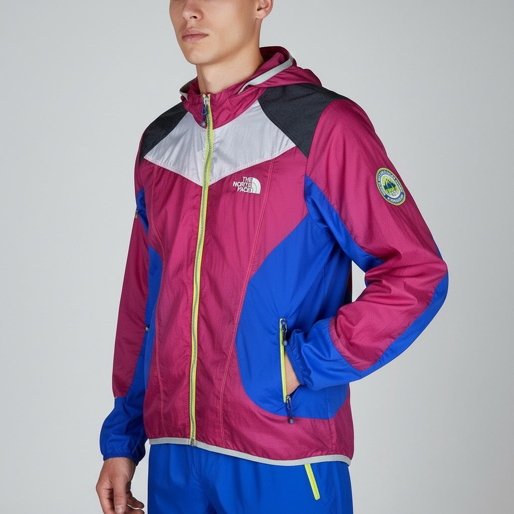 THE NORTH FACE ナイロンジャケット フード付き ピンクxブルー マルチカラー  M