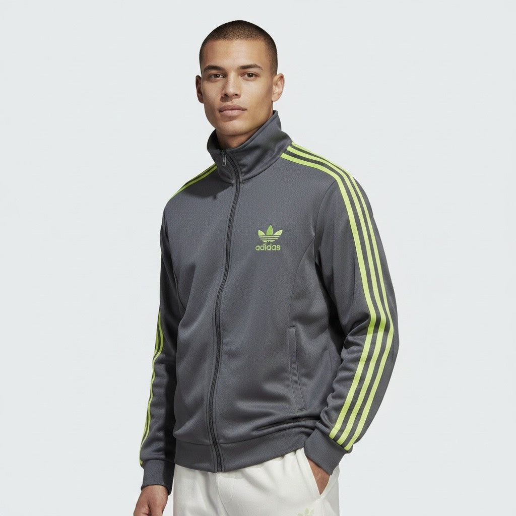 adidas アディダス トラックジャケット ファイヤーバード グレー×ネオンイエロー L