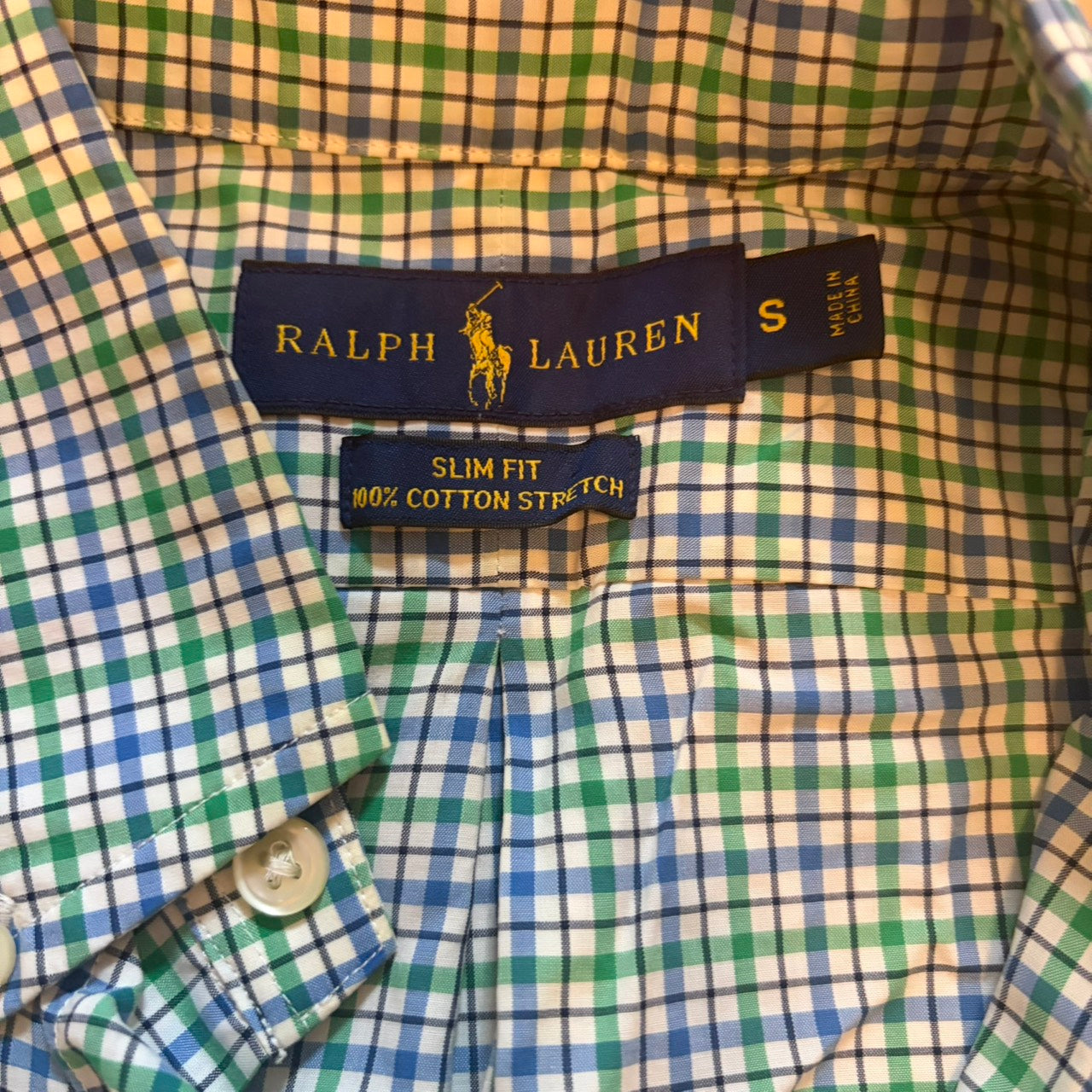 Polo Ralph Lauren 長袖シャツ チェック柄 ボタンダウン グリーン×ブルー S