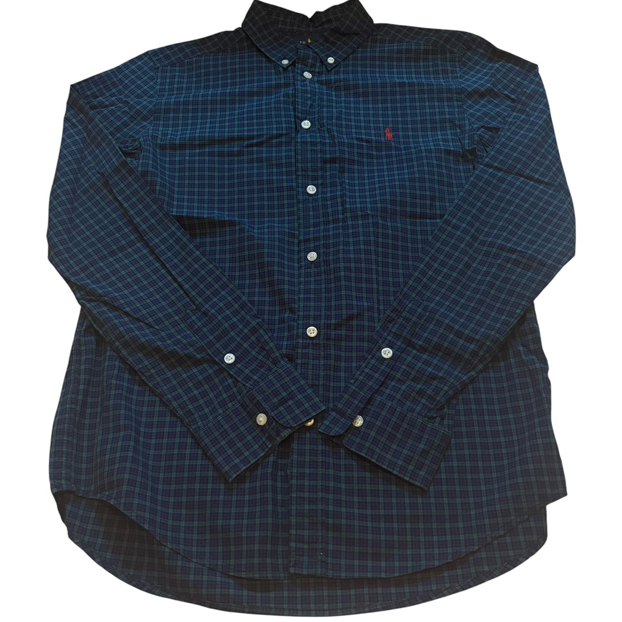 Polo Ralph Lauren 長袖シャツ チェック柄 ボタンダウン ダークグリーン×ネイビー XL
