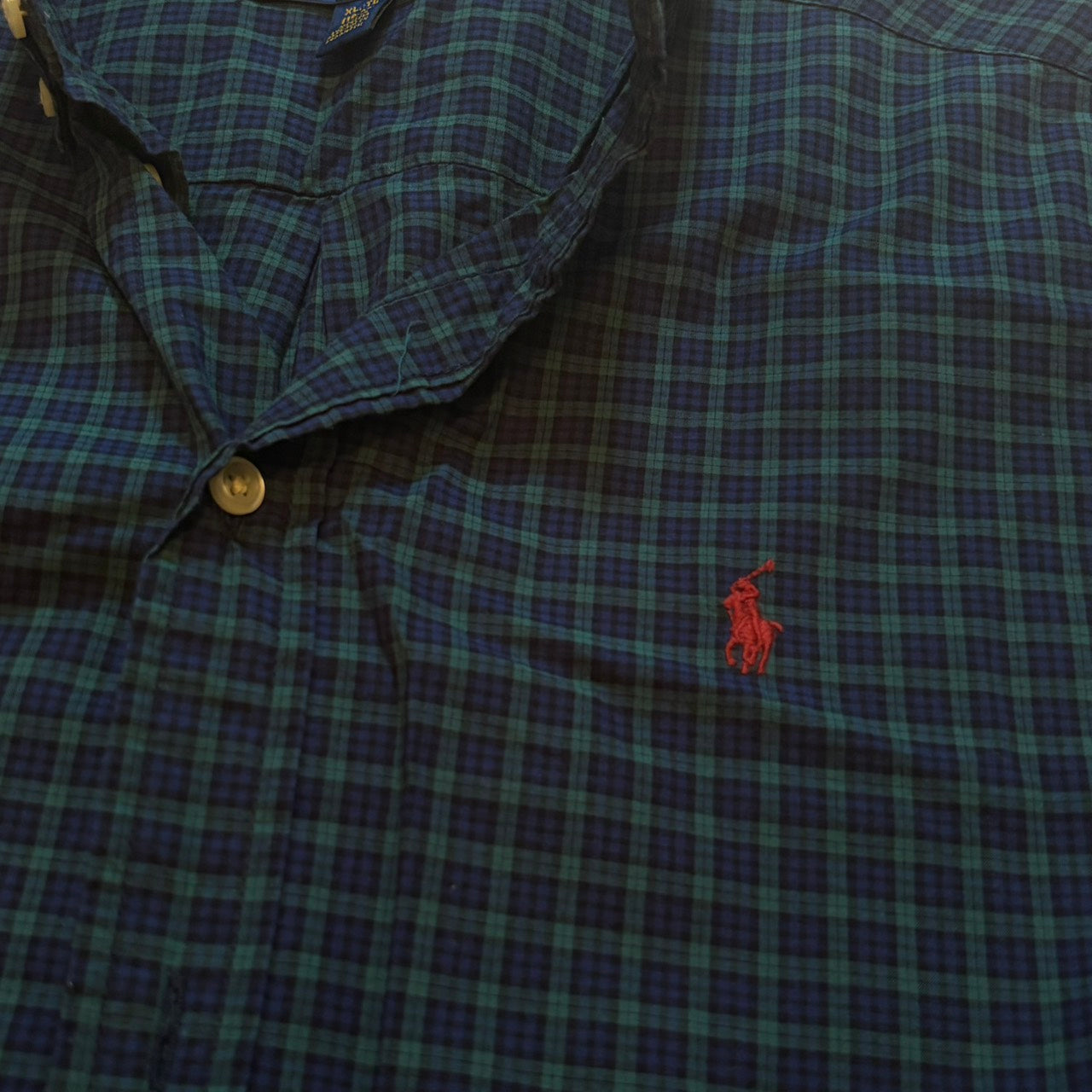 Polo Ralph Lauren 長袖シャツ チェック柄 ボタンダウン ダークグリーン×ネイビー XL