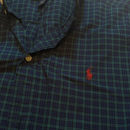 Polo Ralph Lauren 長袖シャツ チェック柄 ボタンダウン ダークグリーン×ネイビー XL
