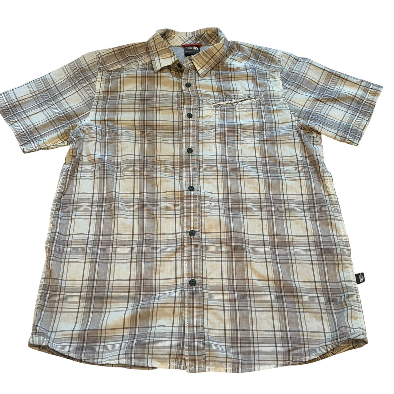 THE NORTH FACE 短袖衬衫 格子 米色 M