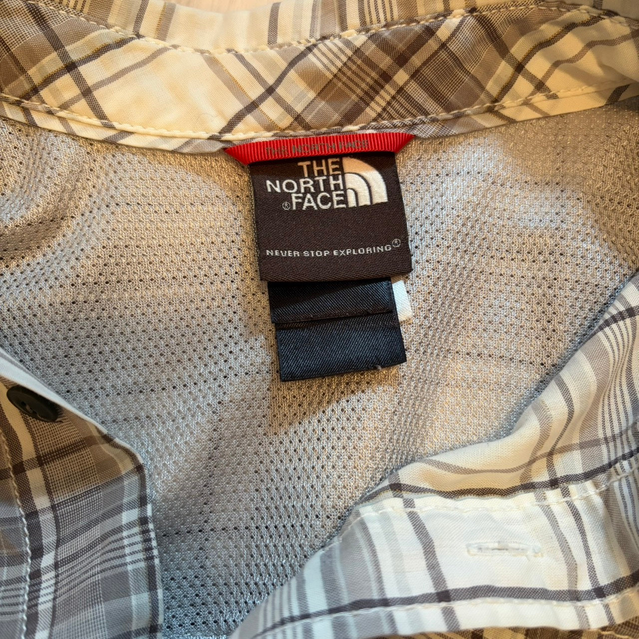 THE NORTH FACE 短袖衬衫 格子 米色 M