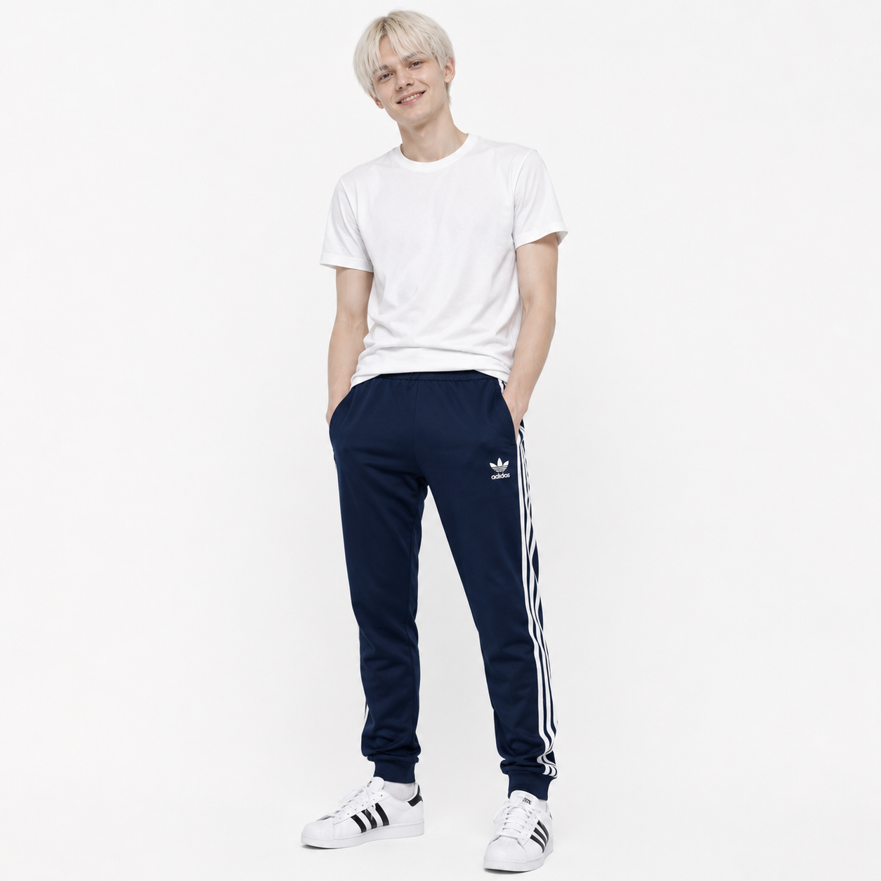 adidas アディダス ジャー スーパースターシリーズ トラックパンツ ネイビーM